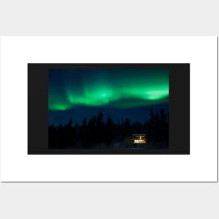 Taiga home under Northern Lights Aurora borealis Posters and Art